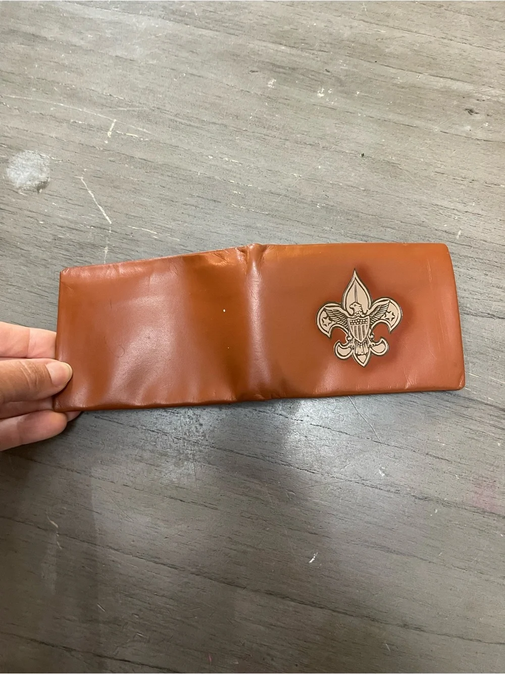 Men's Leather Wallet with Fleur-de-Lis Emblem - Brown
